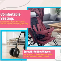 Safe-O-Kid Lightweight & Compact Baby Stroller/Buggy with 5-Point Safety Harness, Adjustable Canopy & Recline Seat | Travel-Friendly Pram for 6-36 Months Babies- Brown image 4