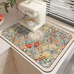 HOMEARENA Kitchen Utensil Dish Drying Mat | Dish Drying Mat for Kitchen Counter | Quick Dry Water Absorbent mat | Placemat for Dish Drying | Kitchen Dry Mat for Wet Utensils (Cream, 50x40) image 2