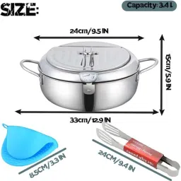 DORAIMI123 Deep Fryer Pot, 9.5 Inch/3.4 L Janpanese Style Tempura Frying Pot with Lid, 304 Stainless Steel with Temperature Control and Oil Drip Drainer Rack, for Kitchen French Fries, Chicken etc image 3