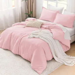 Litanika Pink Comforter Full Size, 3 Pieces Boho Lightweight Solid Bedding Set & Collections, All Season Fluffy Bed Set (79x90In Comforter & 2 Pillowcases) image 3
