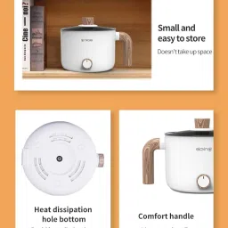 ANKALE CURA Multipurpose Electric Cooker | 1.5L Non-Stick Ceramic Pot | Dual Power Modes (300W–600W) | Temperature Control | Microcomputer Control | Tempered Glass Lid | For Boiling, Frying, Saute image 5