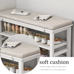 RATANDHARA FURNITURE Shoe Rack,Shoe Rack Bench, 3-Tier Entryway Bench with Padded Cushion Seat and Storage Space Hallway (60CM, Color#1) image 3