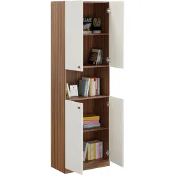 FURNEASER Vault Tall Wooden Bookshelf with 2-Door Cabinet & 3 Open Shelves | Bookcase for Living Room, Bedroom & Office | Modern Storage Organizer Rack, 180 x 57 x 30 cm, Exotic Teak & White Finish image 3