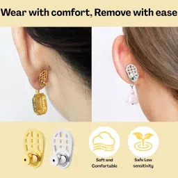 Flavizo Earring Supporter for Heavy Earrings | 6 Pairs Ear Lifters & Silicone Earring Back Stopper | Invisible Earrings Support for Drooping Ear Lobes | Gold & Silver Earring Holder Set image 4
