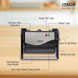 ITALIA 750W Grill & Panini Press | Non-Stick Sandwich Maker with 180° Open Grill & Removable Drip Tray image 1
