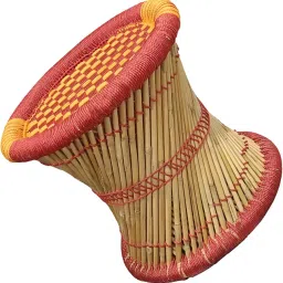 Pure Handmade Bamboo mudda Stool/Chair for Living Room/Office/Home/Indoor/Outdoor Garden with Round Shape with Combo Pack of-2 (Orange & Red) image 4