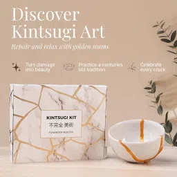 Laffair Kintsugi repair kit – repair ceramic bowls with gold powder resin glue, introduce Japanese art into your home – Kinsugi kits come with exercise bowl and cloth image 1