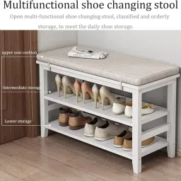 RATANDHARA FURNITURE Shoe Rack,Shoe Rack Bench, 3-Tier Entryway Bench with Padded Cushion Seat and Storage Space Hallway (60CM, Color#1) image 4
