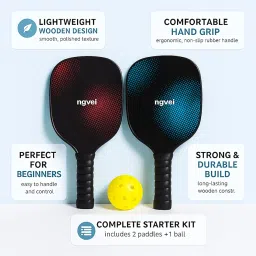 Ngyei Wooden Pickleball Paddle Set | 2 Lightweight Wooden Bats with Hand Grip & 1 Pickleball Ball | Easy to Use for Beginners | Durable & Comfortable Design image 4
