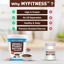 MYFITNESS Peanut Butter High Protein Dark Chocolate Spread Crunchy 1kg | Added Whey Protein | 30g Protein for Muscle Building | 7g Fiber | Pre & Post-Workout Snacks | Cholesterol Free | Zero Trans Fat image 4