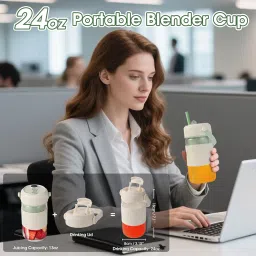 Syaws Portable Blender,Personal Blenders for Shakes and Smoothies,Travel Blender with 24oz Glass Cup and Lid,LED Power Display,USB C Rechargeable,BPA Free Juicer for Home/Outdoor/Gym image 5