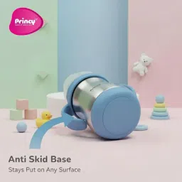 Princy Stainless Steel Sipper Water Bottle (Leak-Proof, BPA Free, 6+ Months) – Kids Baby Bottle with Handle, Wide Neck, Soft Spout 300ml (Blue) image 2