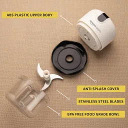 Amazon Basics Mini Electric Chopper | 250 ml | Rechargeable | One touch operation | Sharp Blades | 30 W | Food Grade Bowl | Sharp Blades For Mincing Garlic, Veggies, Onion, Nuts | Grey image 5