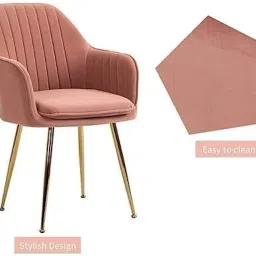 BAWARI Pink Velvet Chair for Home | Modern Accent Armchair in Soft Velvet Fabric with Golden Legs | Set of 2 Premium Accent Chair for Living Room Bedroom Restaurent | Pink, 2 pc (Pink) image 3