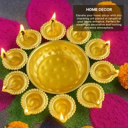 Habere India-All the Cultures Fabricating India Urli Bowl for Home Décor | Decorative Urli Bowl with Diya | Diya Set for Home, Pooja, and Floating Flower Decoration (Diameter 24.5 x Height 3 cm) image 2
