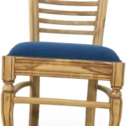 CHANDRA SHEKHAR EXPORTS Pine Wood Ladder Back Dining Chairs with Navy Blue Cushion, Traditional Style, Set of 2 image 2