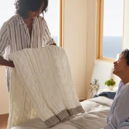 Bedsure Cable Knitted Throw Blanket for Couch, Chenille Chunky Knit Throw Blanket - Soft and Cozy Cream White Throw Blanket for Winter, Throw (50" x 60") image 4