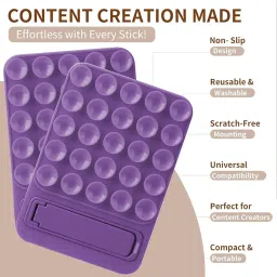 Fashionury Reusable Anti-Slip Silicone Suction Phone Mount – Hands-Free Sticky Pad with Stand for Car, Mirror, Shower, Dashboard (Purple) image 1