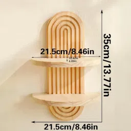 Modern Wooden Wall Shelf, Natural Pine Curved Design, 1,2-Tier Floating Decorative Display Shelves for Home, Living Room, Bedroom (Beige, Big, 2) image 1