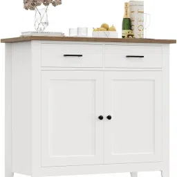 HOBINGENCRAFT Sideboard Cabinet – Chest Drawers for Storage, Dresser with Storage, Kitchen Cupboard Wooden, Crockery Almirah, Sideboard Cabinet for Bedroom & Living Room (White) image 2