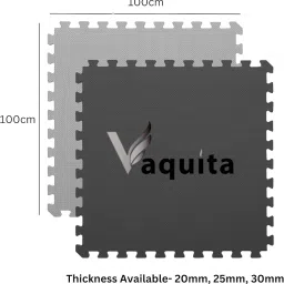 VAQUITA® Puzzle Exercise Mat | 100cm x 100cm | Reversible Interlocking Gym & Yoga Mat | Kabaddi & Play Mat (Black & Grey, 25MM- 4 MATS) image 1