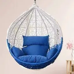 Single Seater Swing Chair with Stand and Cushion Hammock Swing for Adult Outdoor Indoor Garden Living Room Balcony Hanging Chair (Blue & White) image 1