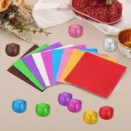 Royals 200 Pieces Chocolate Wrapping Foil Paper in Assorted Colours – 8 x 9 cm Printed and Plain Aluminum Wrappers for DIY Homemade Chocolates Candy Sweets Gift Packing Party Favors Baking Crafts image 1