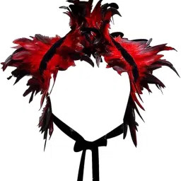 STYLEHEAVEN Gothic Feather Cape Decor Halloween Shawl for Carnival Festival Role Playing Red image 2