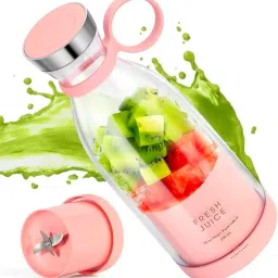 Portable Glass Juice Blender with Pink Base, 300ml Capacity, Fresh Fruit Smoothie Maker image 1