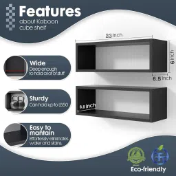 EVETO 24in Floating Cube Shelves Set of 2 Decorative Wall Mounted Rectangle Shelves for Kitchen Living Room Bedroom Office Storage and Display Black Wooden Hanging Shelves - Black image 2