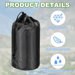 PATIKIL Stuff Sack 4x5/5x10/6x13, 3 Pcs Waterproof Outdoor Storage Sack Portable Drawstring Dust Flap Bag Sleeping Bag for Camping Hiking Backpacking, Black image 2