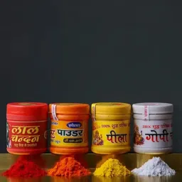 Traditional Indian Pooja Chandan Powder Set, Pack of 4 Jars, Assorted Colours image 3
