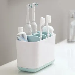 Plastic Toothbrush & Razor Holder for Bathroom – Wall Mounted Shaving Kit, Toothpaste & Cosmetics Organizer | No Drill Brush Stand & Toiletries Caddy | Bathroom Accessories (Sky Blue) image 3