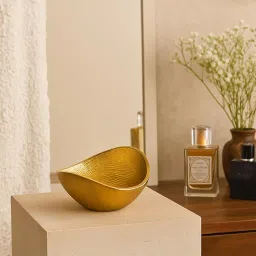 MARKET 99 Glossy Golden Aluminium Tabletop Bowl | Decorative Ribbed Centerpiece for Dining Table & Living Room | Stylish Washable Home Accent for Gifting and Elegant Modern Décor image 2