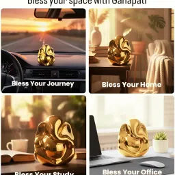 House of Bless Ganesha Blessing for Car Dashboard Idol,Home Decor,Office/Study Table,Gnapati Idol Gold Metalic Finish,Ganesha Figurine image 1