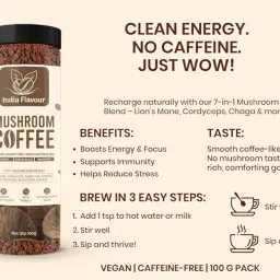 India Flavour Mushroom Coffee - 7 Mushroom Blend with 100% Pure Coffee | Energy, Focus & Immunity Support | 100gm, Pack of 1 image 1