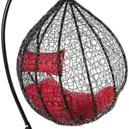 GENTERPRISES Single Seater Swing Chair with Stand & Cushion for Outdoor Indoor Balcony Garden Patio,Powder Coated Frame,UV Protected Wicker (Swing-Black/Cushion-RED) image 1