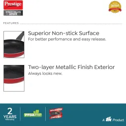 Prestige Omega Deluxe Granite Non-Stick Cookware 3 Pc Set| PFOA Free 5-Layer Coating | Omni Tawa 25 cm | Fry Pan 24 cm | Kadai with Glass Lid 24 cm | Crimson Red image 4