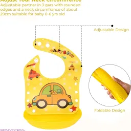 Bembika Baby Feeding Essential Baby Feeding Bib Silicone Tableware Waterproof, Washable Lightweight and Ideal for Feeding Baby & Toddlers-(Car Yellow) image 2