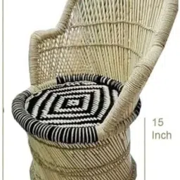 YASHIKA CREATION ! Handicraft Bamboo Sarkanda Chair Flower Pattern for Outdoor -with Black & Beige Set (1 Chair + 1 Stool) image 1