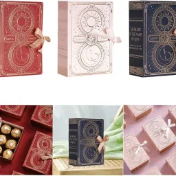 JAZZY PEARLS® 6xGift Box Folding Decoration Romantic Wedding Favors for Wedding Party Bridal Red image 4