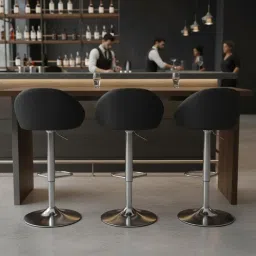 Beeds Adjustable Bar Stool with Curved Backrest, Round Padded Seat, Chrome Footrest, Hydraulic Lift, Sleek Metal Base, Stylish Seating for Home or Office (Black) image 1