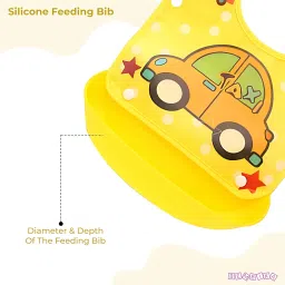 Bembika Baby Feeding Essential Baby Feeding Bib Silicone Tableware Waterproof, Washable Lightweight and Ideal for Feeding Baby & Toddlers-(Car Yellow) image 1