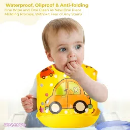 Bembika Baby Feeding Essential Baby Feeding Bib Silicone Tableware Waterproof, Washable Lightweight and Ideal for Feeding Baby & Toddlers-(Car Yellow) image 5
