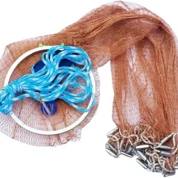 DFN®10 Feet Height American Professional Casting Throw Net, Brown, Nylon, Top Aluminum Ring, 3.5kg Weight, Durable Mesh Construction, Lead Sinker, Single Finger Hole Design, for Fishing image 1