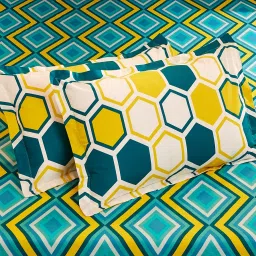 Amazon Brand - Solimo Tranquil Dreams 144 TC 100% Cotton Double Bedsheet with 2 Pillow Covers, Blue, Abstract image 3