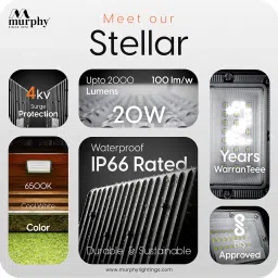 Murphy Stellar 20W LED Flood Light with 2-Year Warranty | Cool White | High Brightness Outdoor LED for Security, Landscape, Warehouse, Backyard | IP66 Waterproof | BIS Approved Pack of 1 image 3