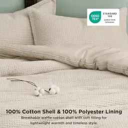 Bedsure Waffle Comforter Set Cal King, Beige Soft Cotton Comforter Cal King Size, Bedding Comforter Set for All Seasons, 3 Pieces Bed Set, 1 Comforter (104"x 96") and 2 Pillow Shams (20"x 36"+2") image 2
