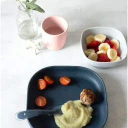 Beaba Silicone 4 Piece Baby Feeding Set, Suction Plates for Kids, Includes Plate, Bowl, Cup and 2nd Stage Spoon, Food Safe Silicone, Non-Slip Bottom, Ergonomic, Microwave Safe, 4m+, Light Blue image 1