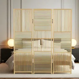 CASA CRAFT Wooden Room Partition Screens for Bedroom,Living Room, Privacy Divider, Freestanding Folding Panels for Changing Room 6 feet 3 PNL Each panl Size 72 x 20 in (Finish : Desert Gold) image 1